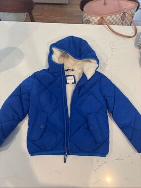 Cat & Jack Blue Quilted Hooded Puffer Jacket with Sherpa Lining XS